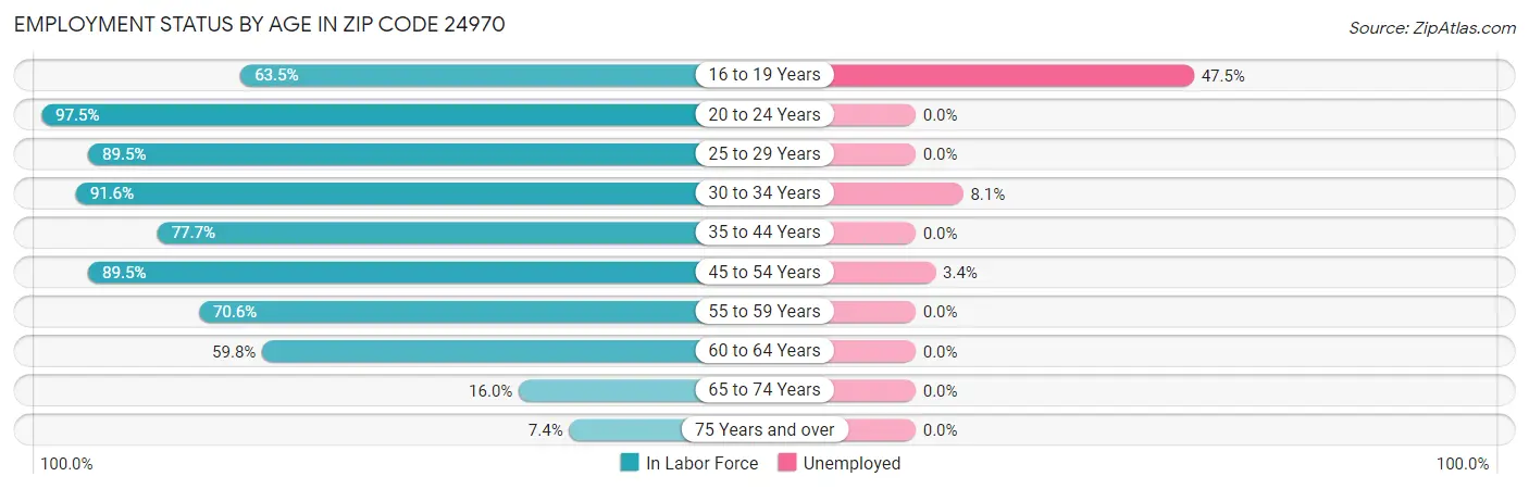 Employment Status by Age in Zip Code 24970