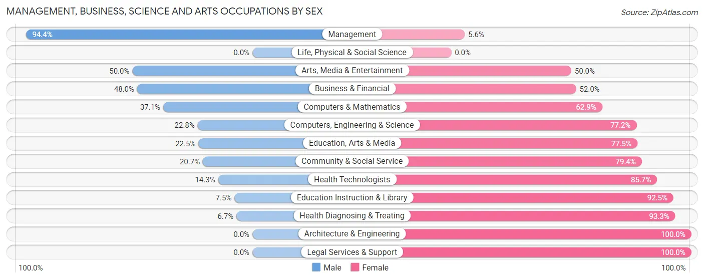 Management, Business, Science and Arts Occupations by Sex in Zip Code 24970