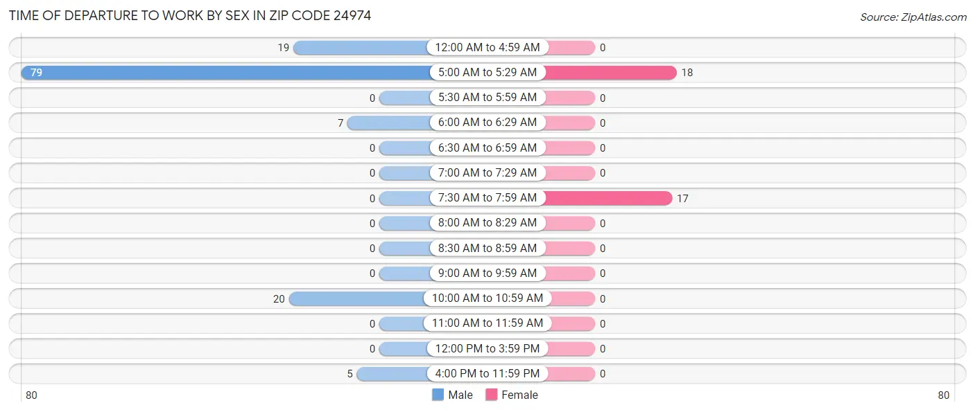 Time of Departure to Work by Sex in Zip Code 24974
