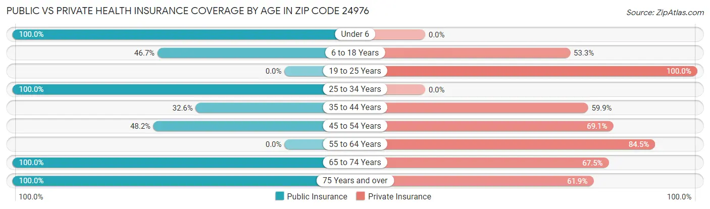 Public vs Private Health Insurance Coverage by Age in Zip Code 24976