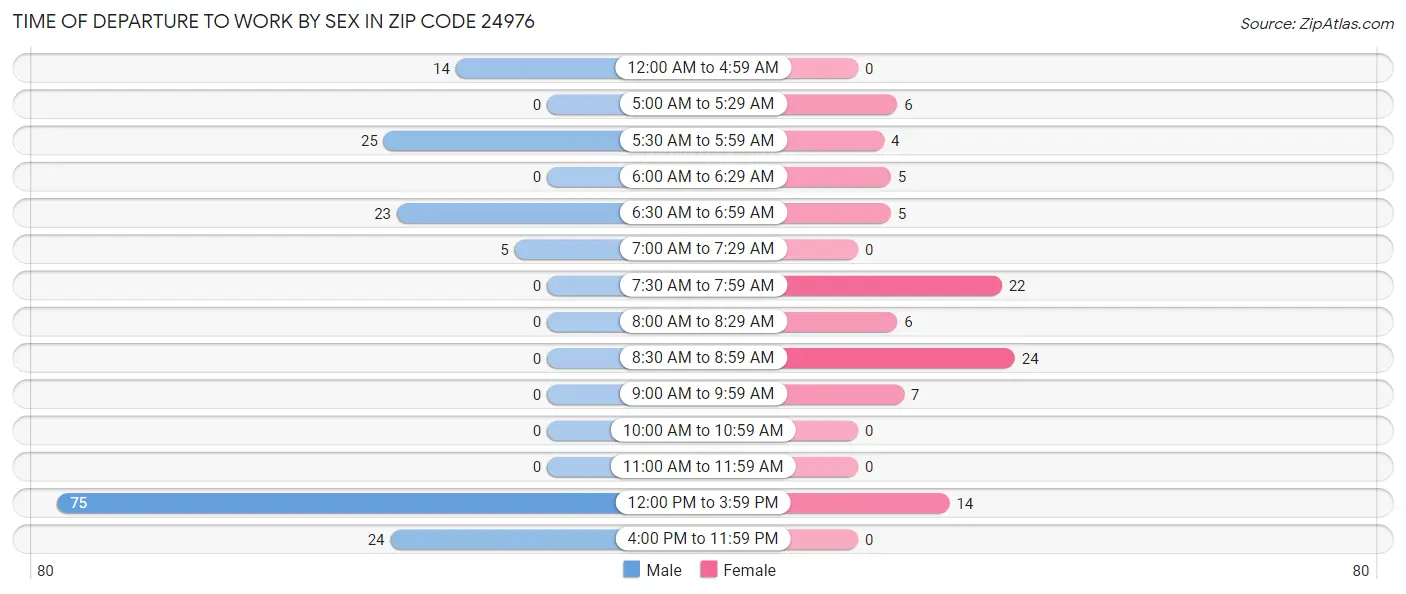 Time of Departure to Work by Sex in Zip Code 24976
