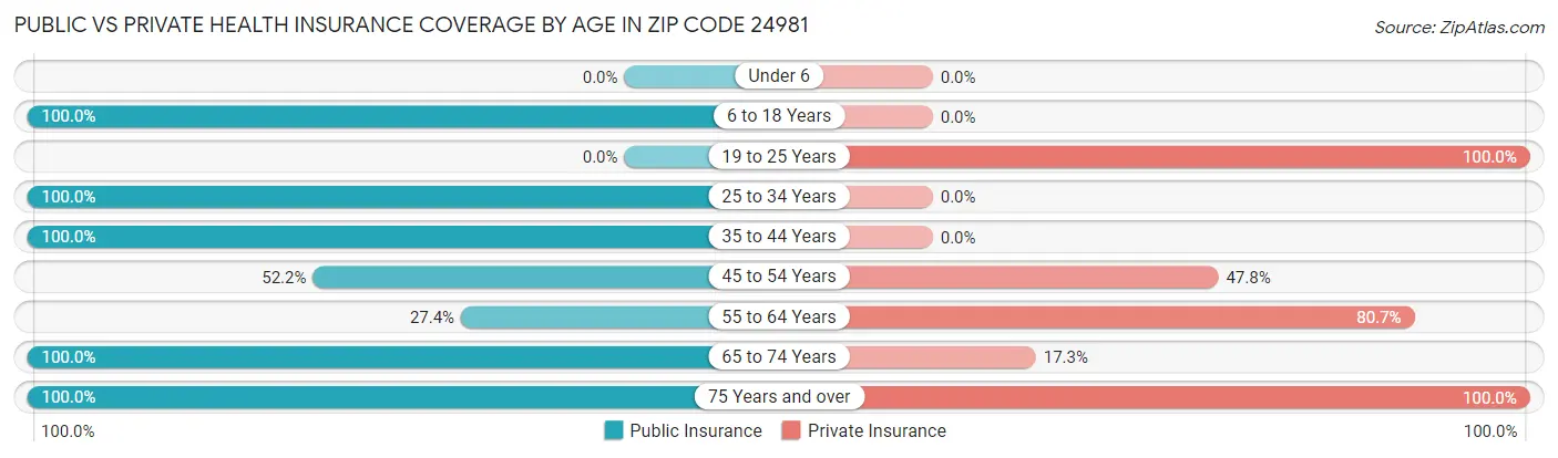 Public vs Private Health Insurance Coverage by Age in Zip Code 24981