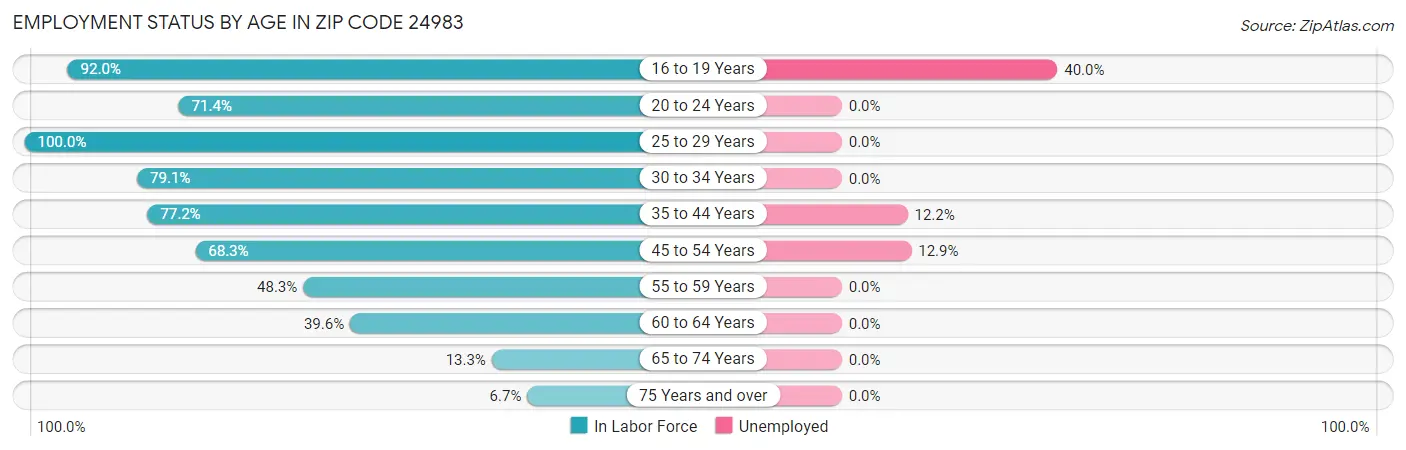 Employment Status by Age in Zip Code 24983
