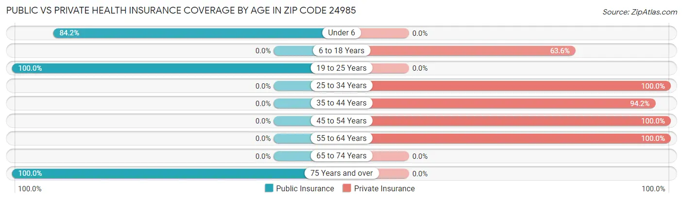 Public vs Private Health Insurance Coverage by Age in Zip Code 24985