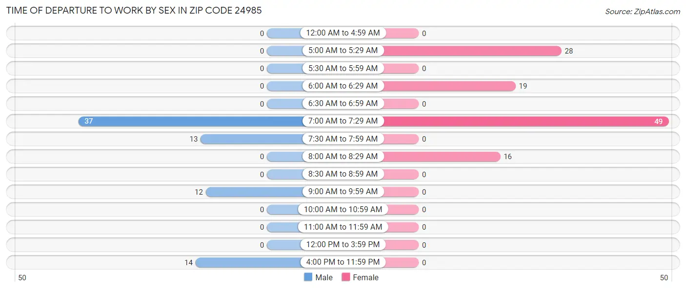 Time of Departure to Work by Sex in Zip Code 24985