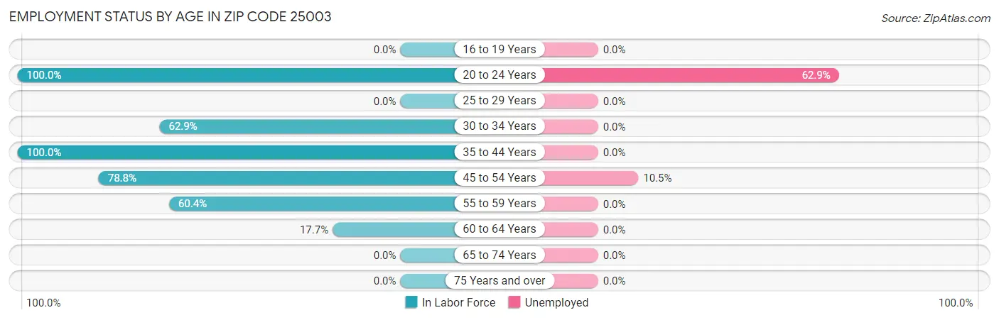 Employment Status by Age in Zip Code 25003