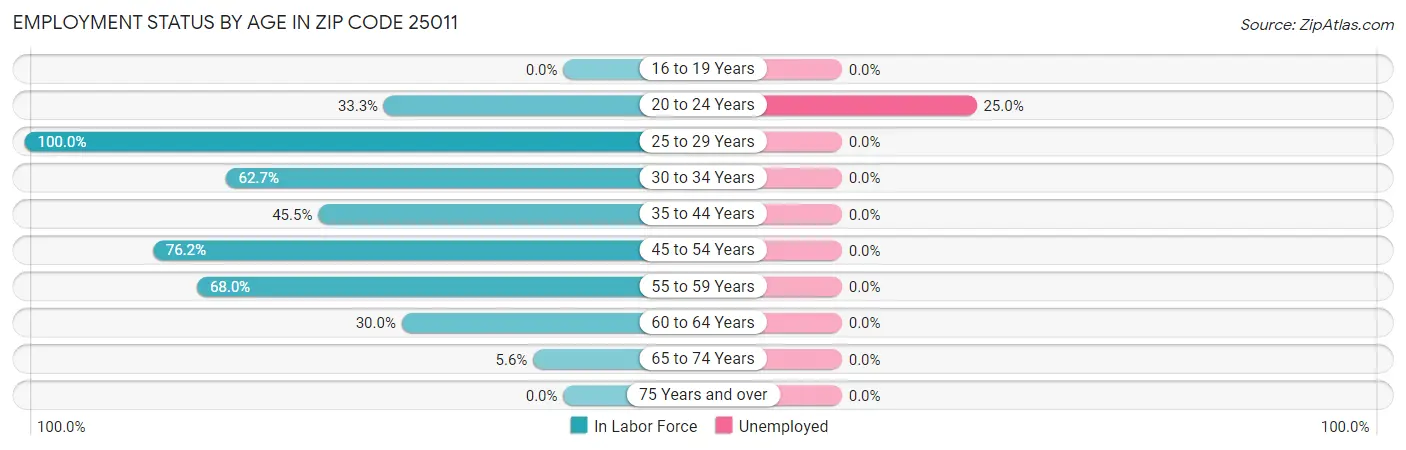 Employment Status by Age in Zip Code 25011