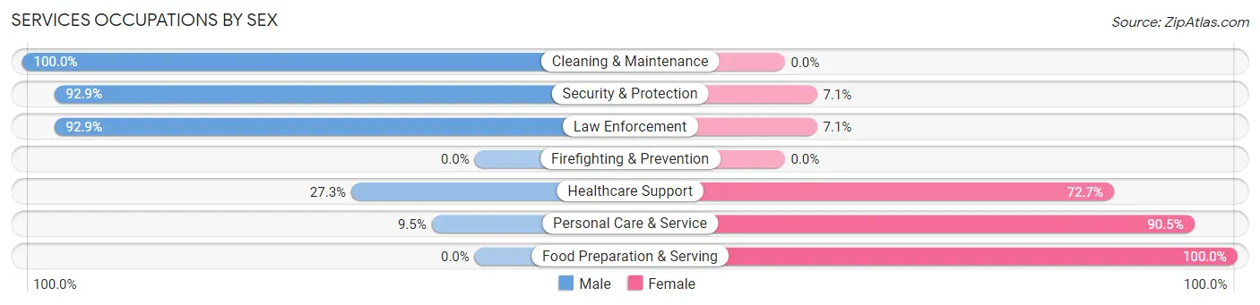 Services Occupations by Sex in Zip Code 25015