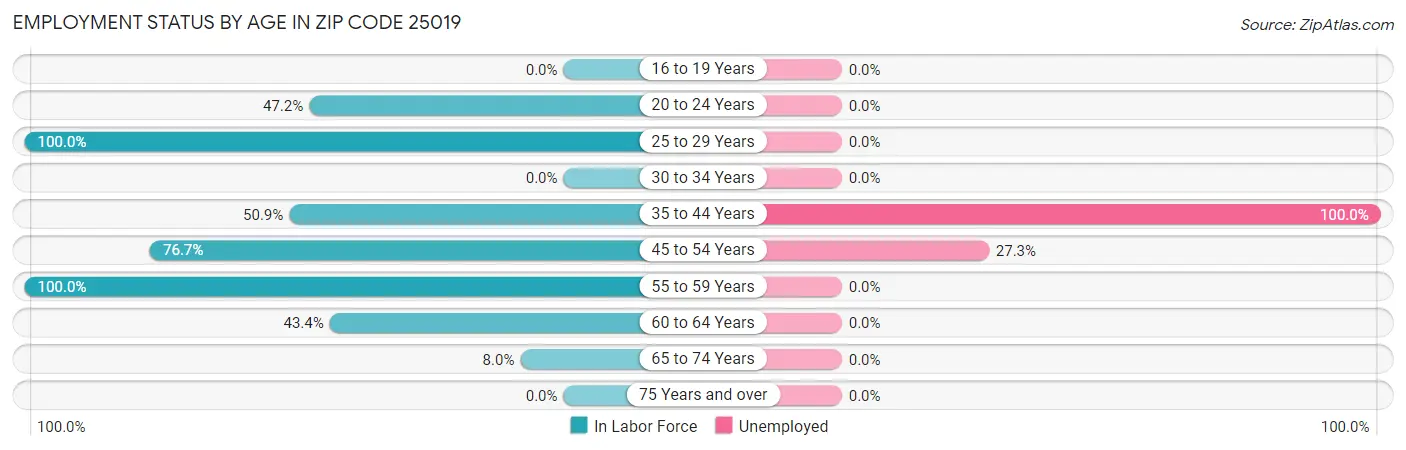 Employment Status by Age in Zip Code 25019