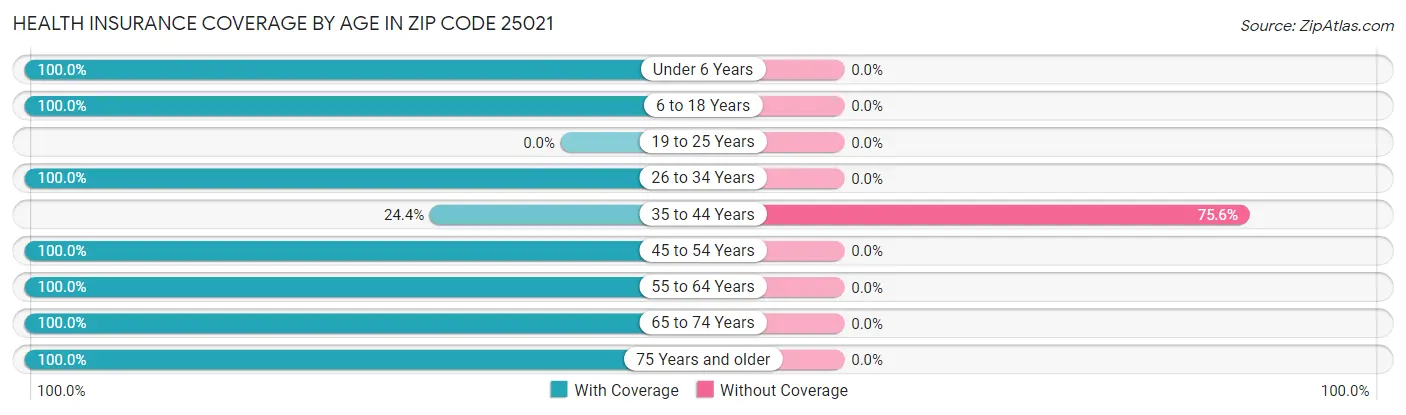 Health Insurance Coverage by Age in Zip Code 25021
