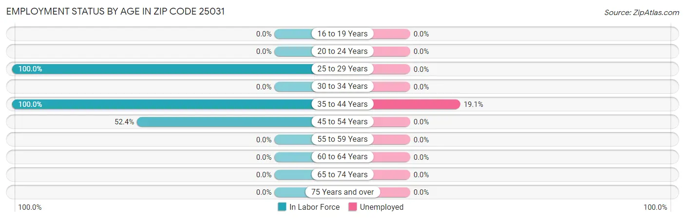 Employment Status by Age in Zip Code 25031
