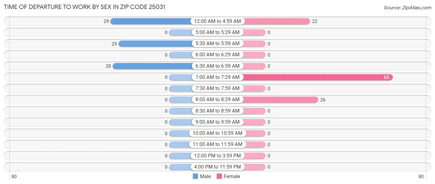 Time of Departure to Work by Sex in Zip Code 25031
