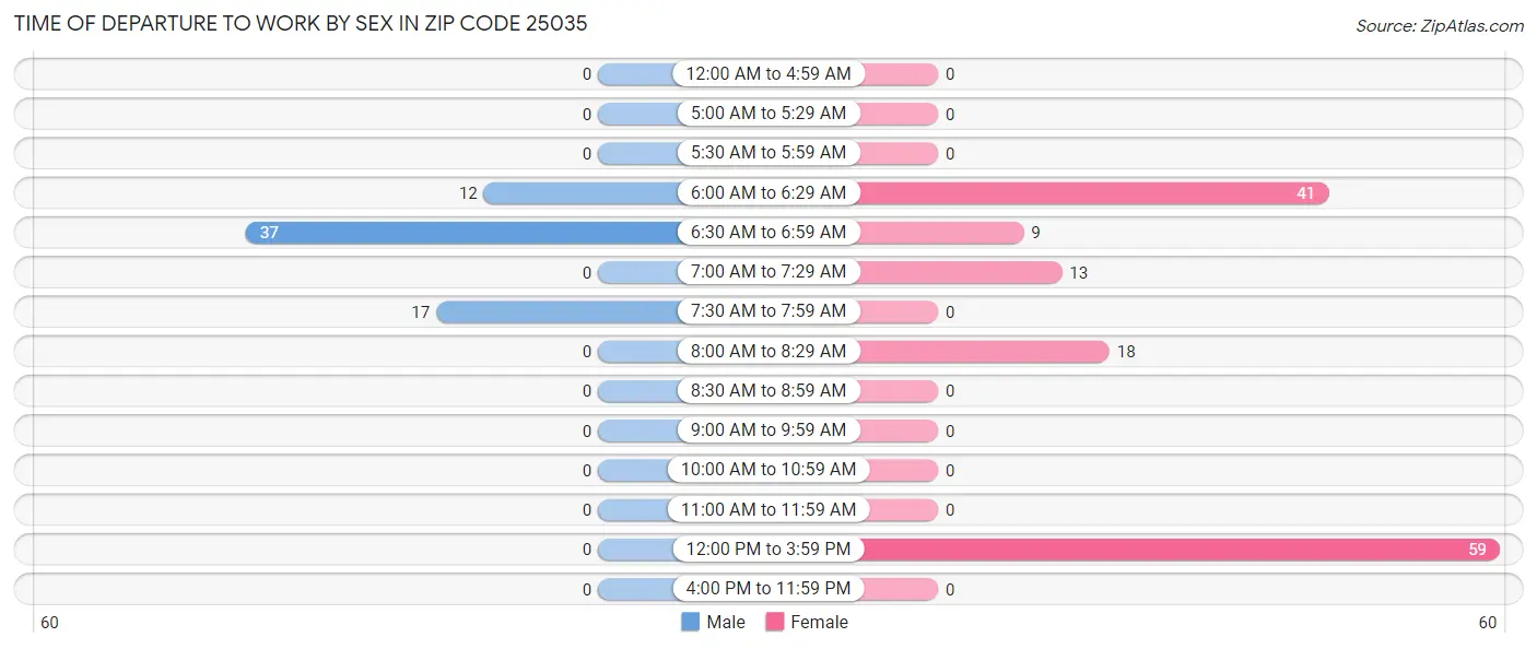 Time of Departure to Work by Sex in Zip Code 25035