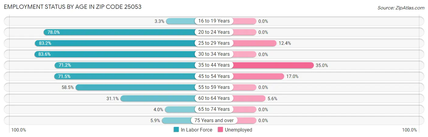 Employment Status by Age in Zip Code 25053