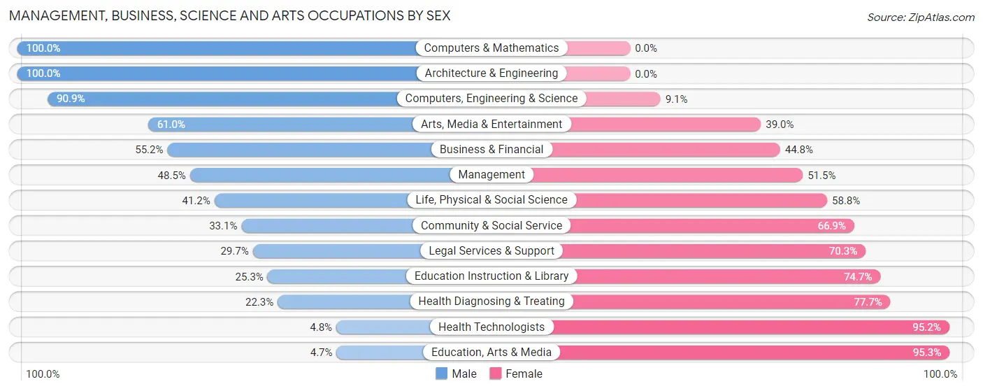 Management, Business, Science and Arts Occupations by Sex in Zip Code 25064