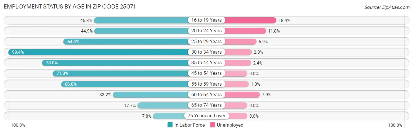 Employment Status by Age in Zip Code 25071
