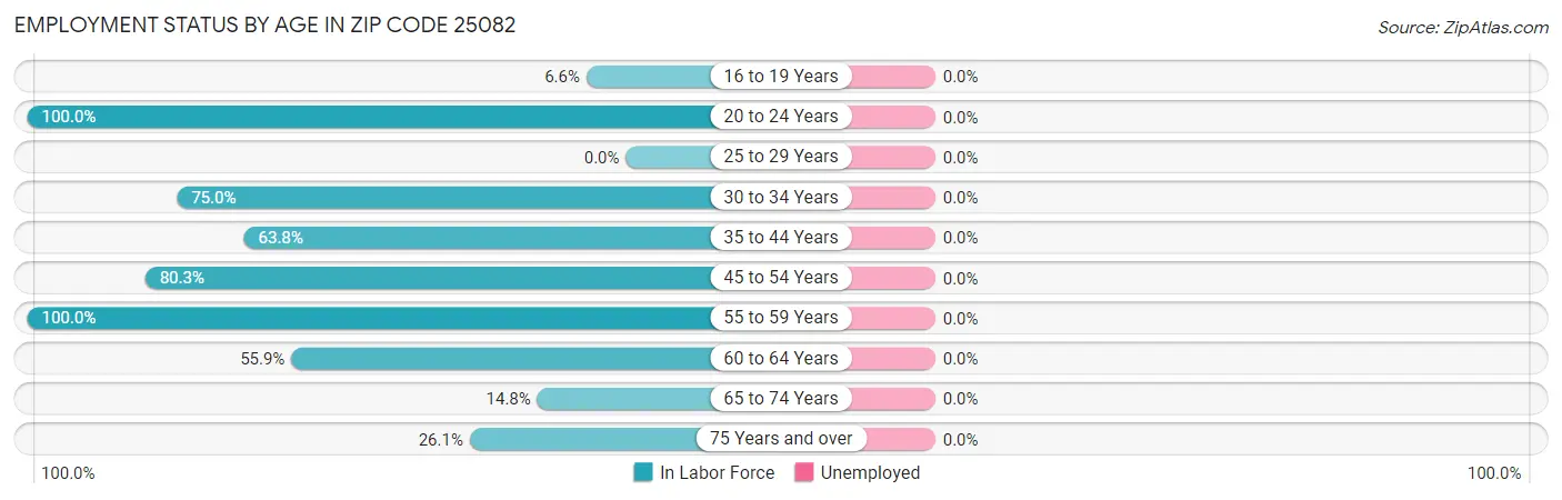 Employment Status by Age in Zip Code 25082