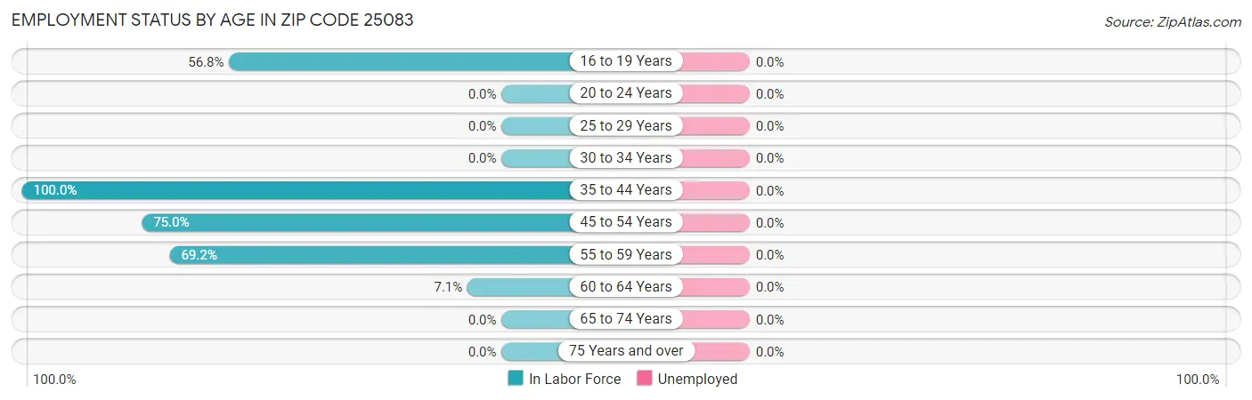 Employment Status by Age in Zip Code 25083