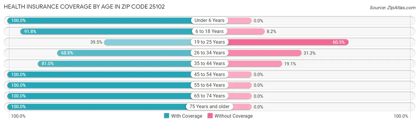 Health Insurance Coverage by Age in Zip Code 25102
