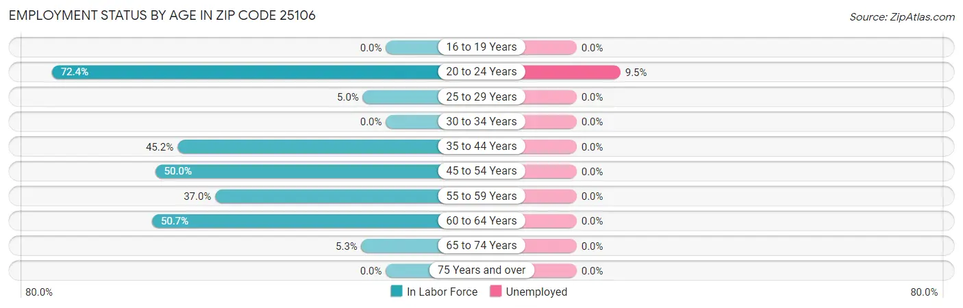 Employment Status by Age in Zip Code 25106