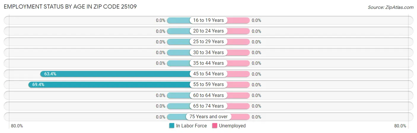 Employment Status by Age in Zip Code 25109
