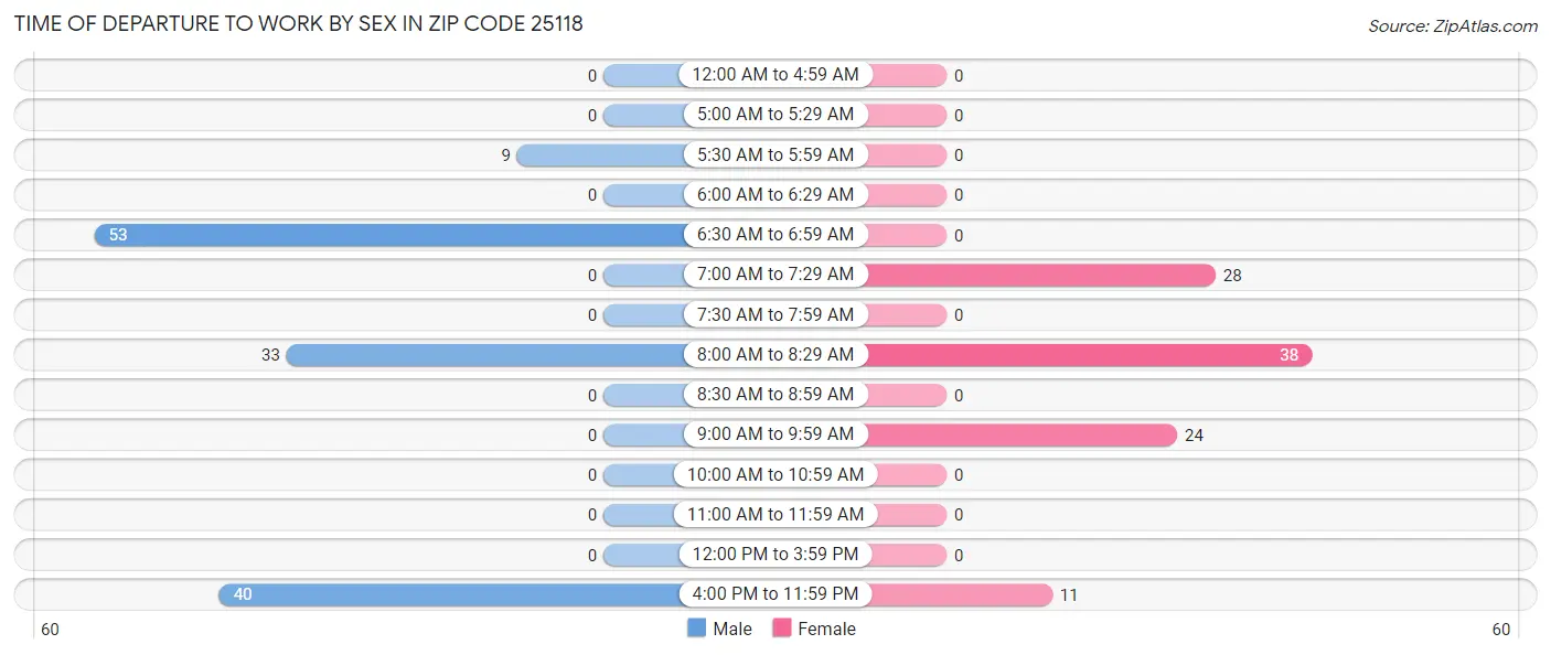 Time of Departure to Work by Sex in Zip Code 25118
