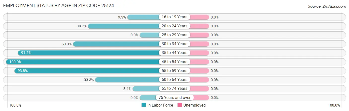 Employment Status by Age in Zip Code 25124