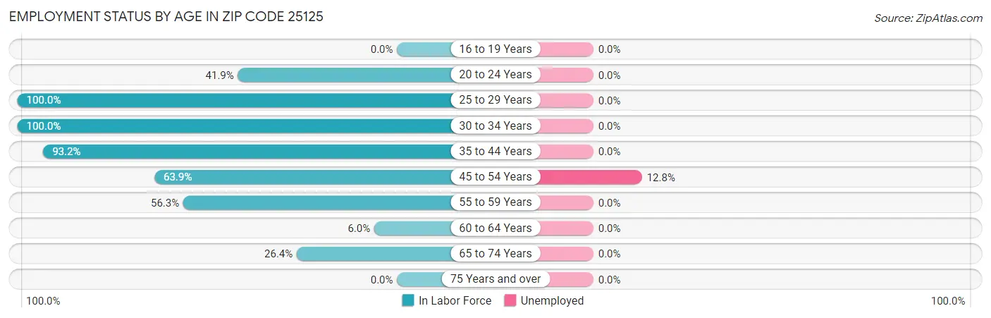 Employment Status by Age in Zip Code 25125