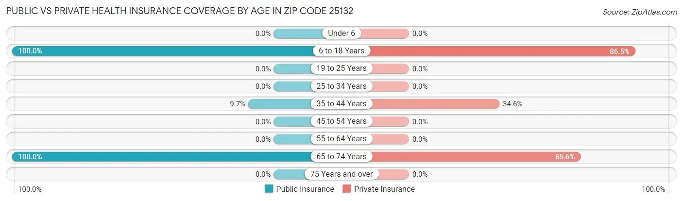 Public vs Private Health Insurance Coverage by Age in Zip Code 25132