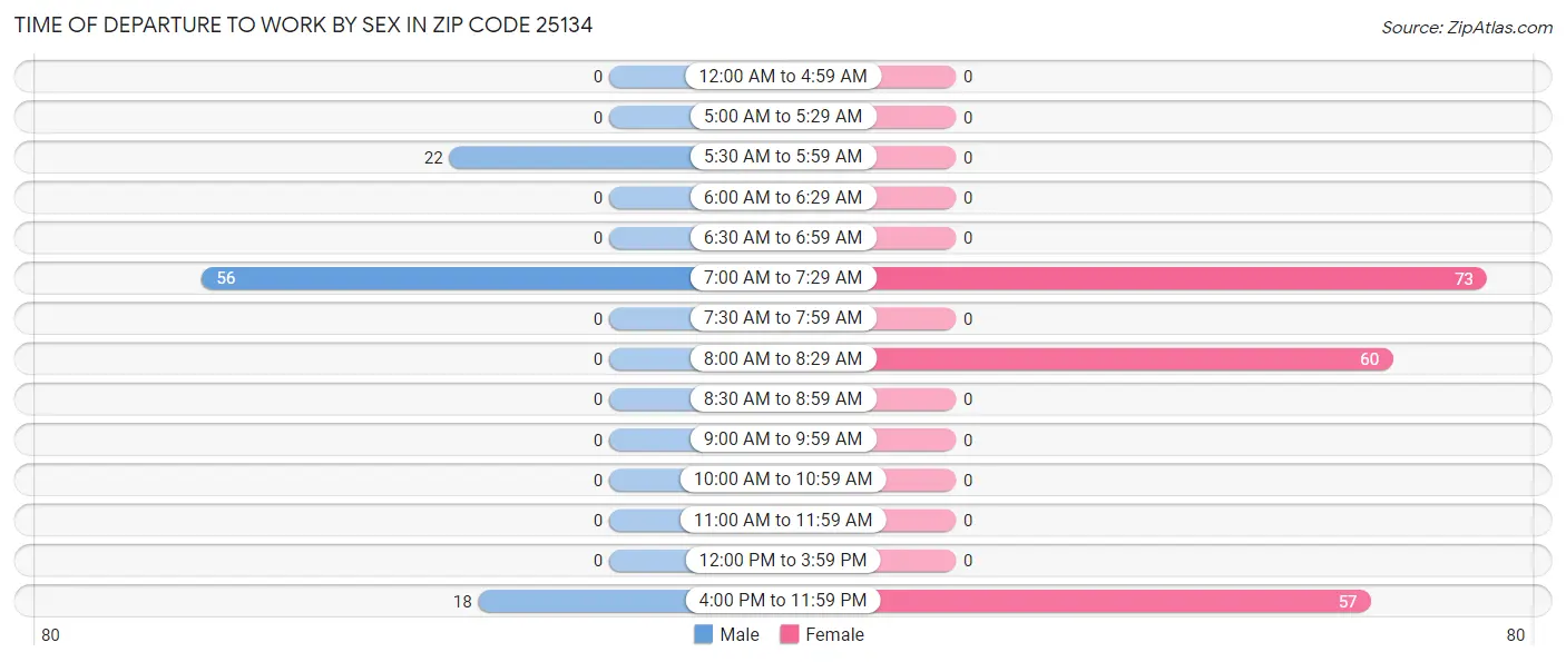 Time of Departure to Work by Sex in Zip Code 25134