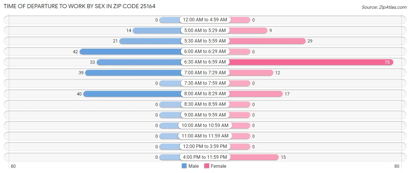 Time of Departure to Work by Sex in Zip Code 25164