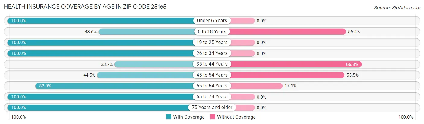 Health Insurance Coverage by Age in Zip Code 25165