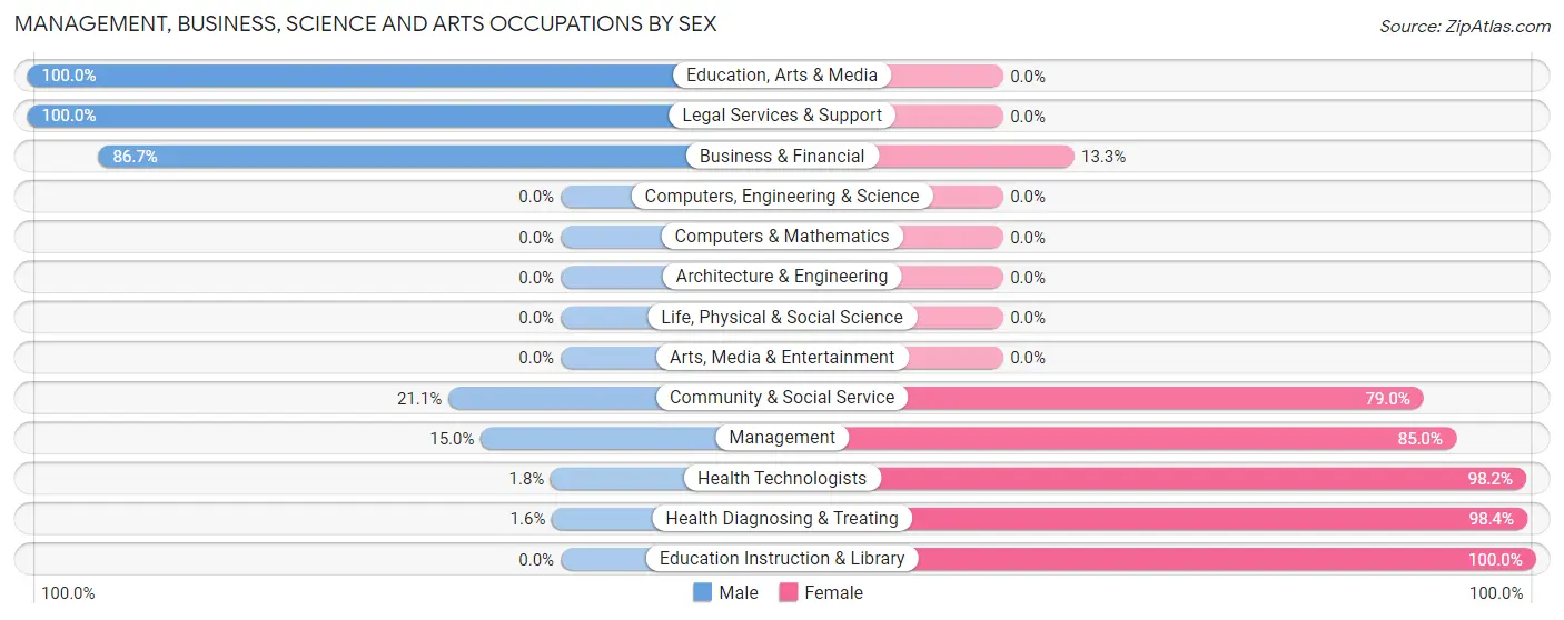 Management, Business, Science and Arts Occupations by Sex in Zip Code 25168
