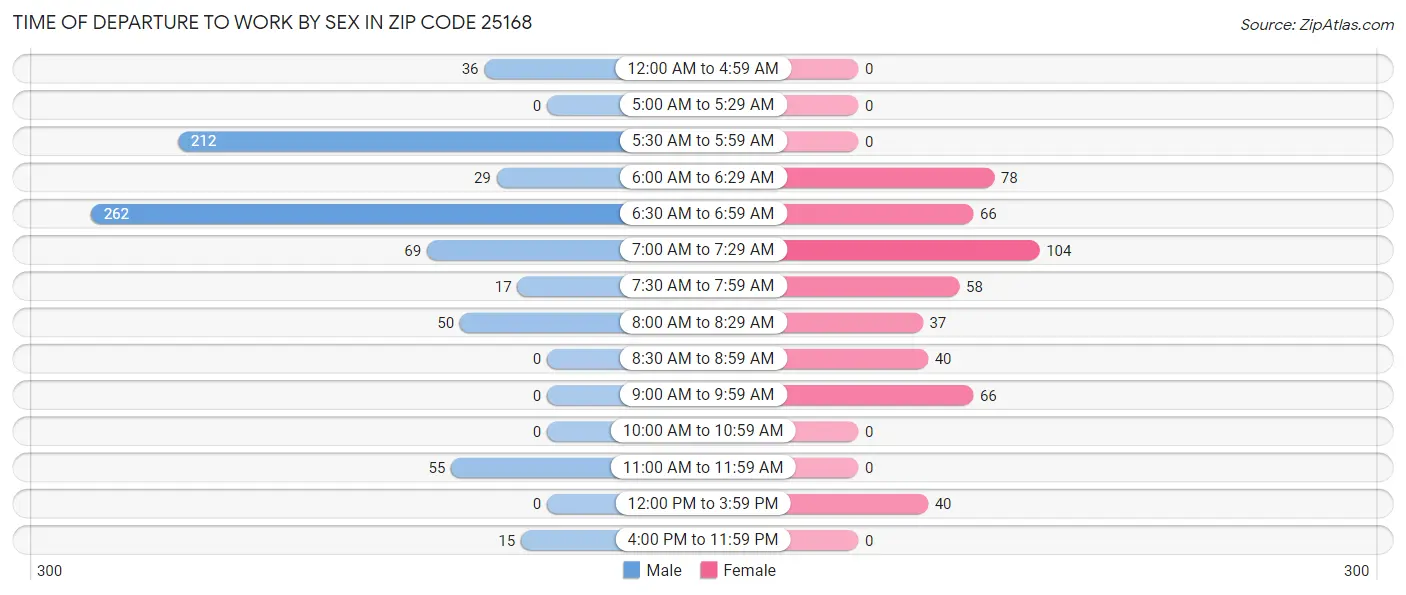 Time of Departure to Work by Sex in Zip Code 25168