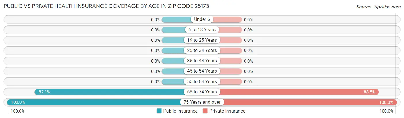Public vs Private Health Insurance Coverage by Age in Zip Code 25173