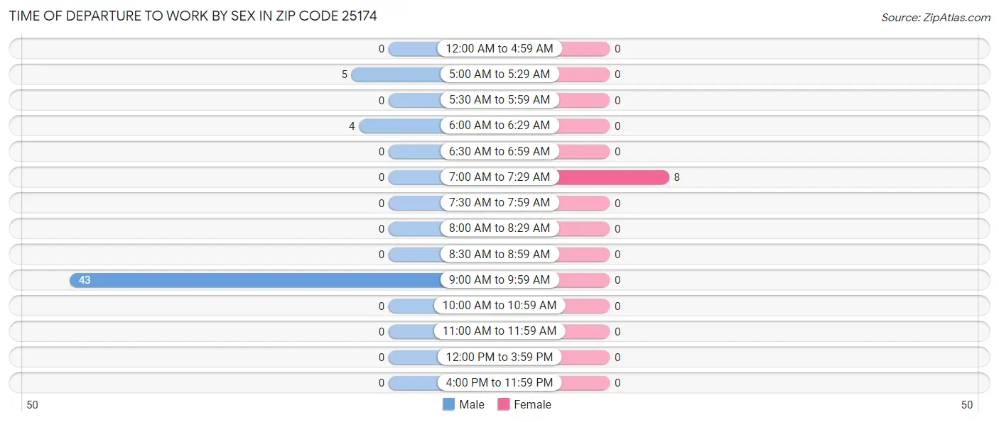 Time of Departure to Work by Sex in Zip Code 25174