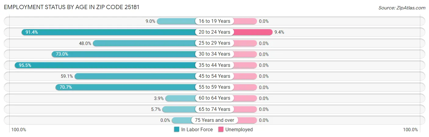 Employment Status by Age in Zip Code 25181
