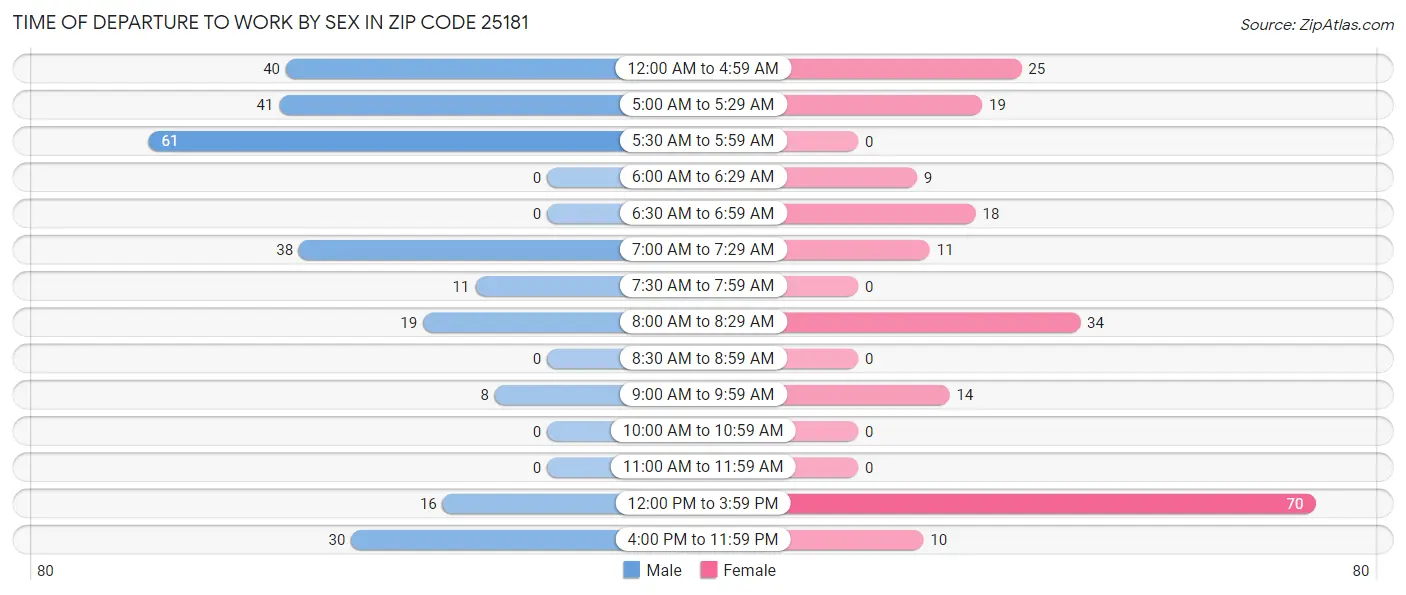 Time of Departure to Work by Sex in Zip Code 25181