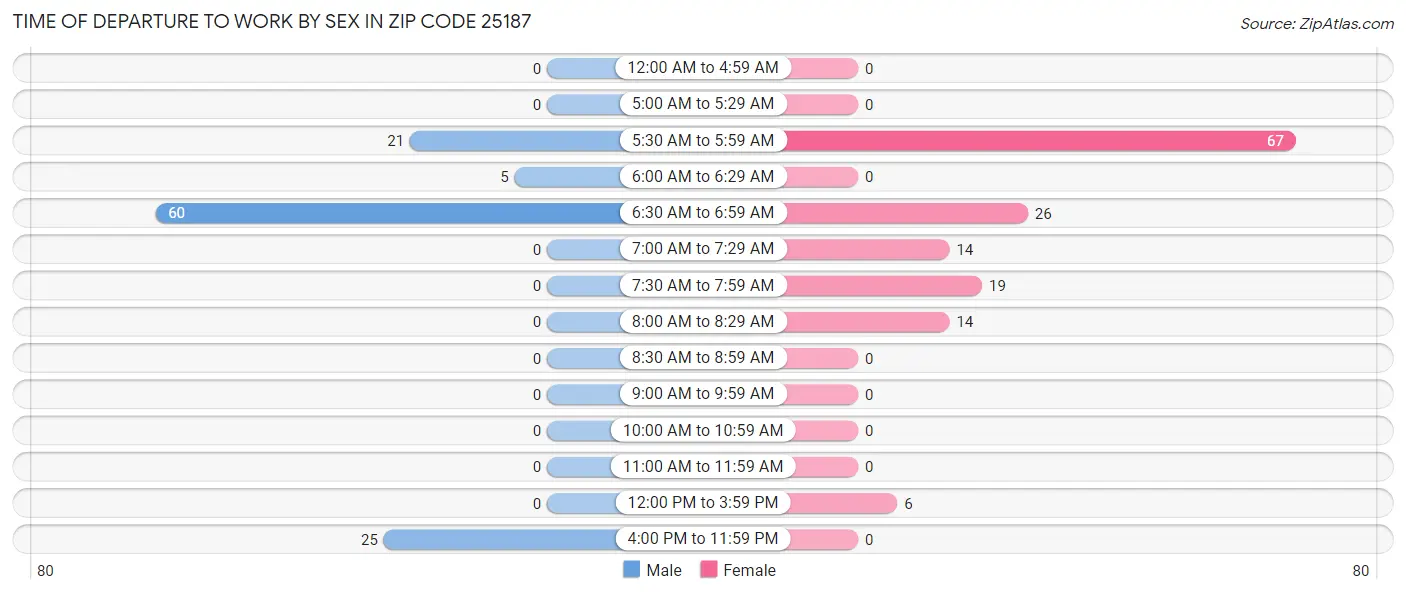 Time of Departure to Work by Sex in Zip Code 25187