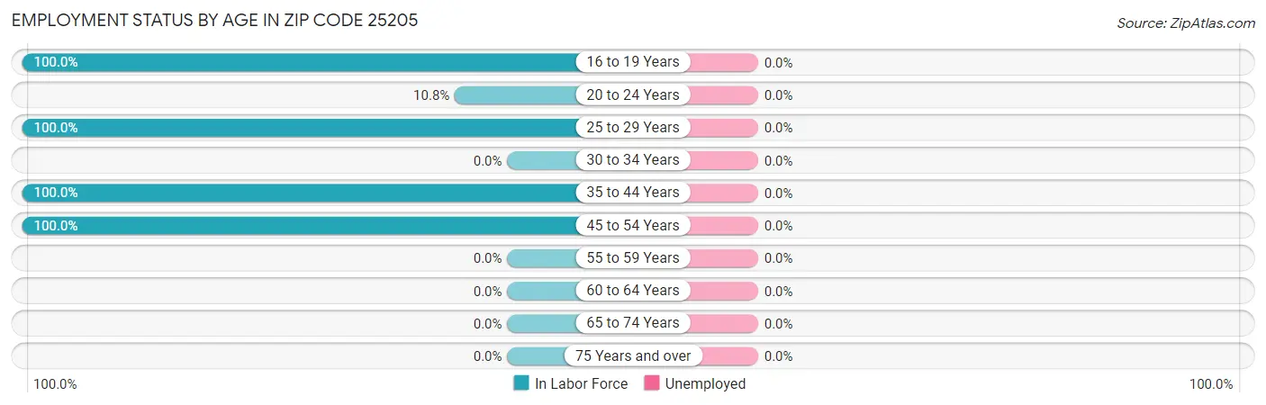 Employment Status by Age in Zip Code 25205