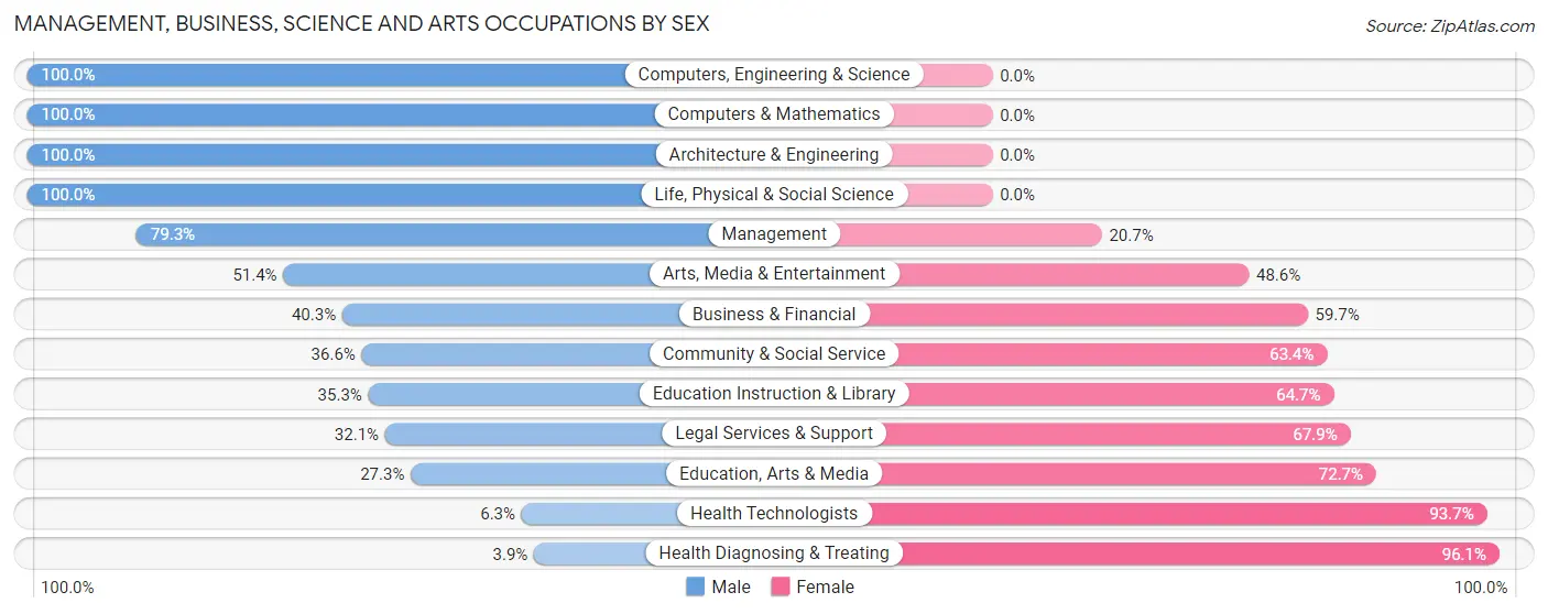 Management, Business, Science and Arts Occupations by Sex in Zip Code 25213