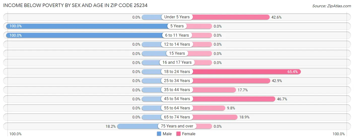Income Below Poverty by Sex and Age in Zip Code 25234