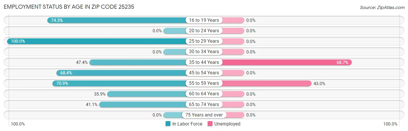 Employment Status by Age in Zip Code 25235