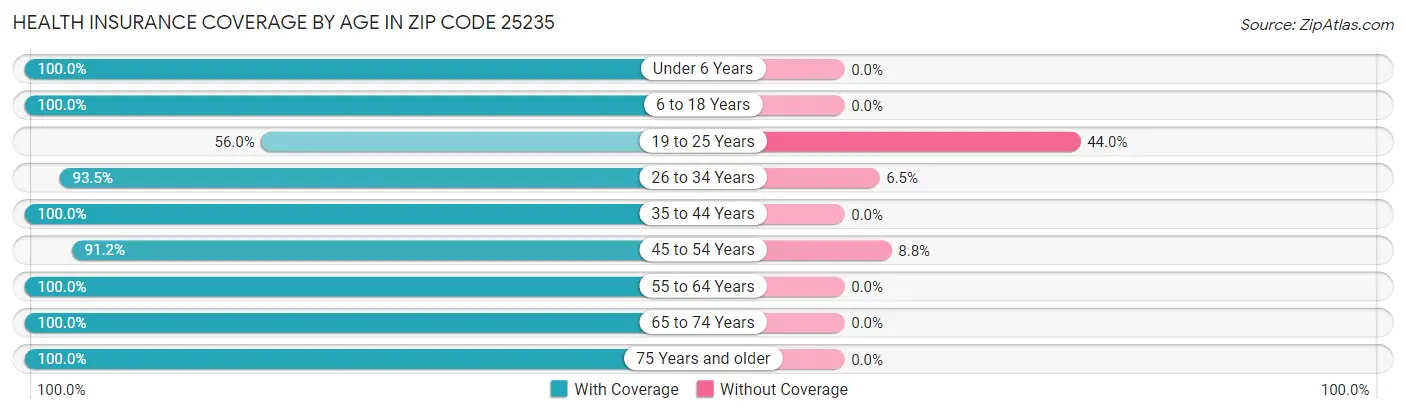 Health Insurance Coverage by Age in Zip Code 25235