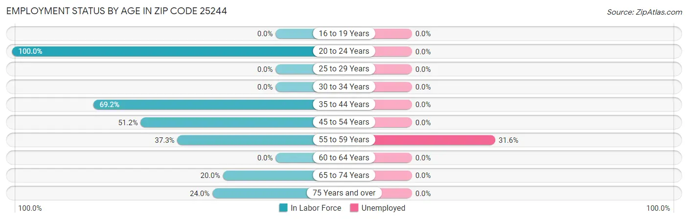 Employment Status by Age in Zip Code 25244