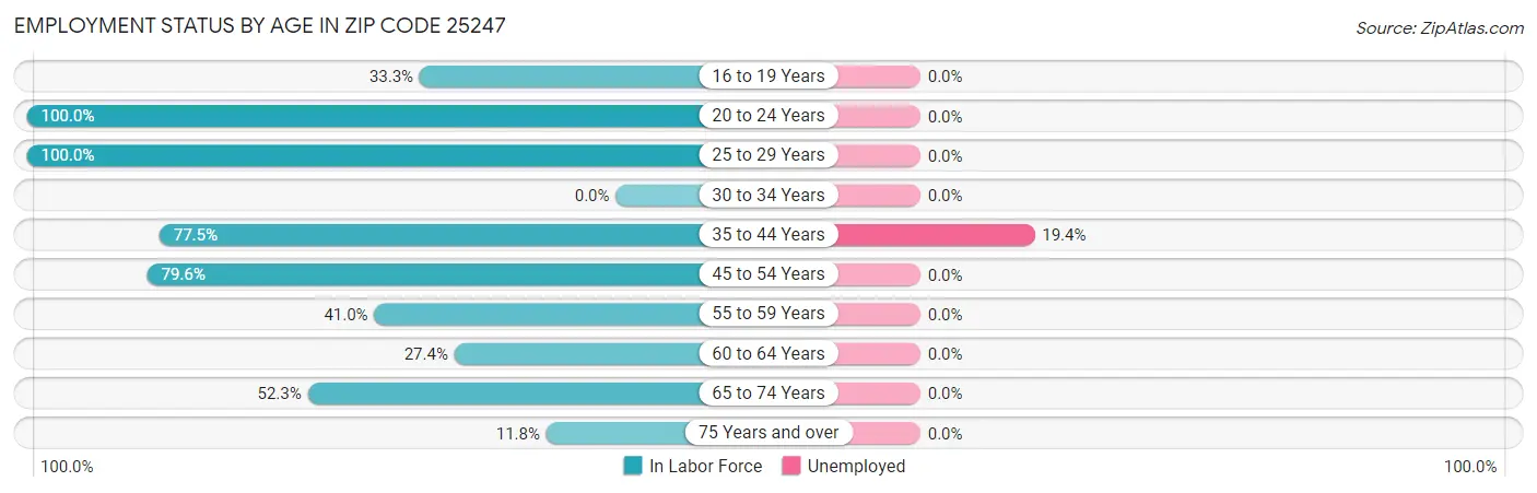 Employment Status by Age in Zip Code 25247
