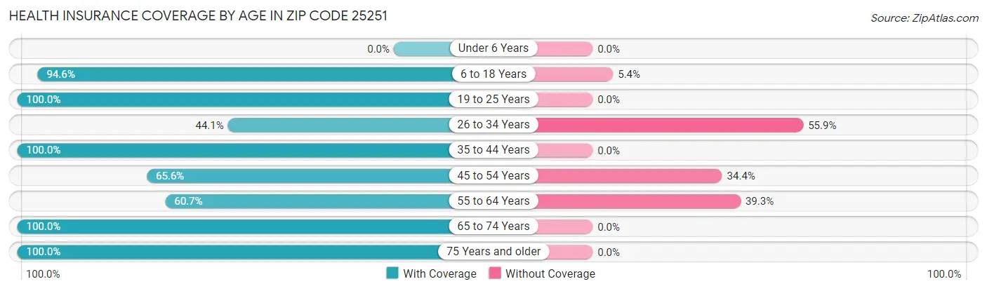 Health Insurance Coverage by Age in Zip Code 25251