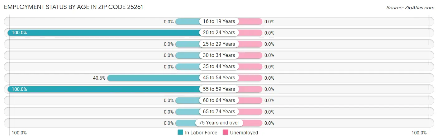 Employment Status by Age in Zip Code 25261