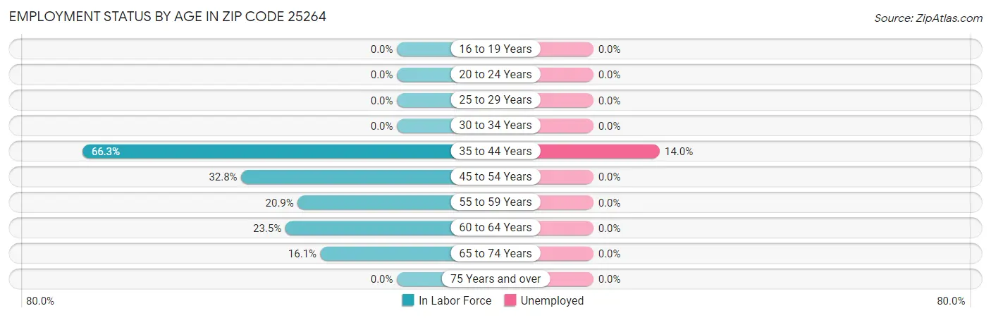 Employment Status by Age in Zip Code 25264