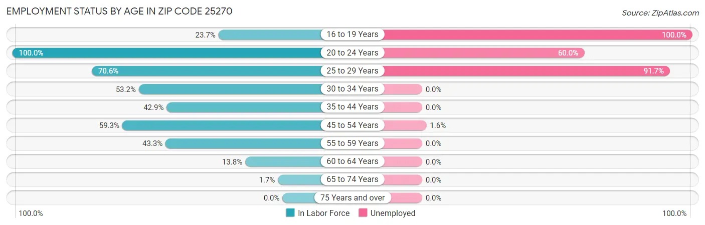 Employment Status by Age in Zip Code 25270